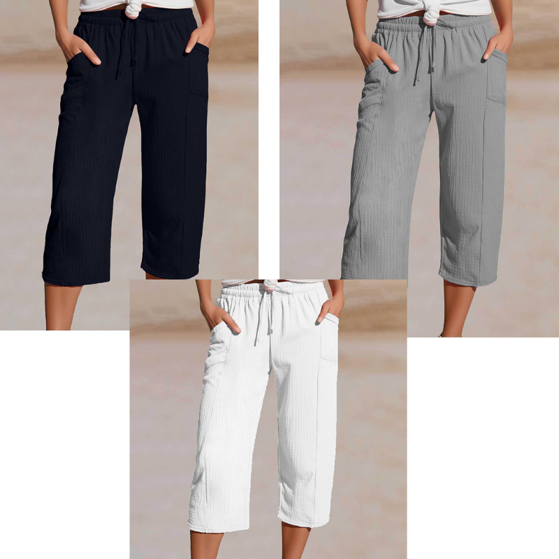 Women's Plain Pleated Cotton And Linen Shorts