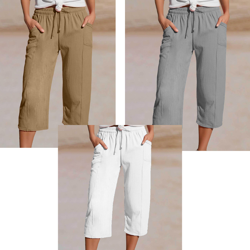 Women's Plain Pleated Cotton And Linen Shorts