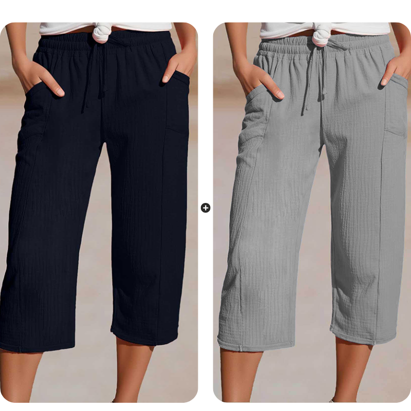 Women's Plain Pleated Cotton And Linen Shorts