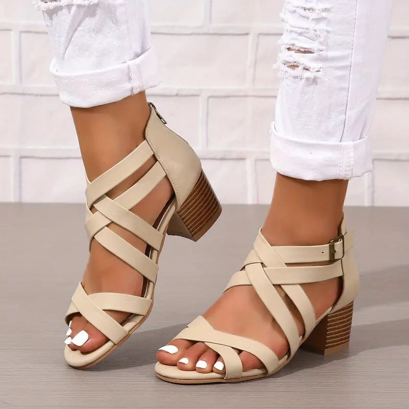🔥Letzte Tagesaktion 50 % RABATT - Retro-Sandalen mit gestapeltem Absatz und orthopädischem Fußbett für Damen