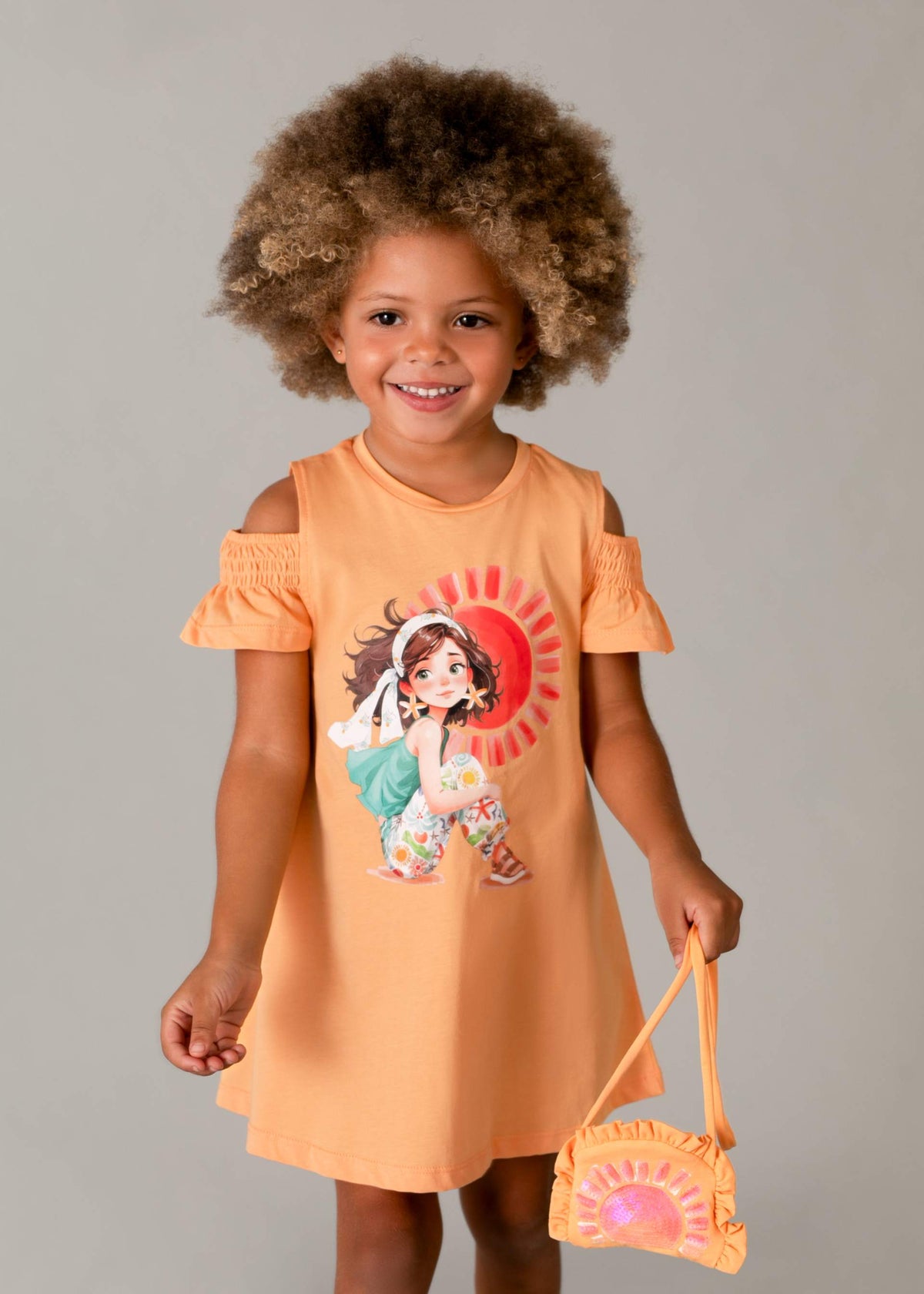 Dress with slits and handbag for girls