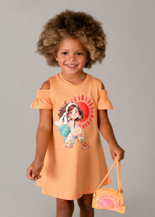 Dress with slits and handbag for girls