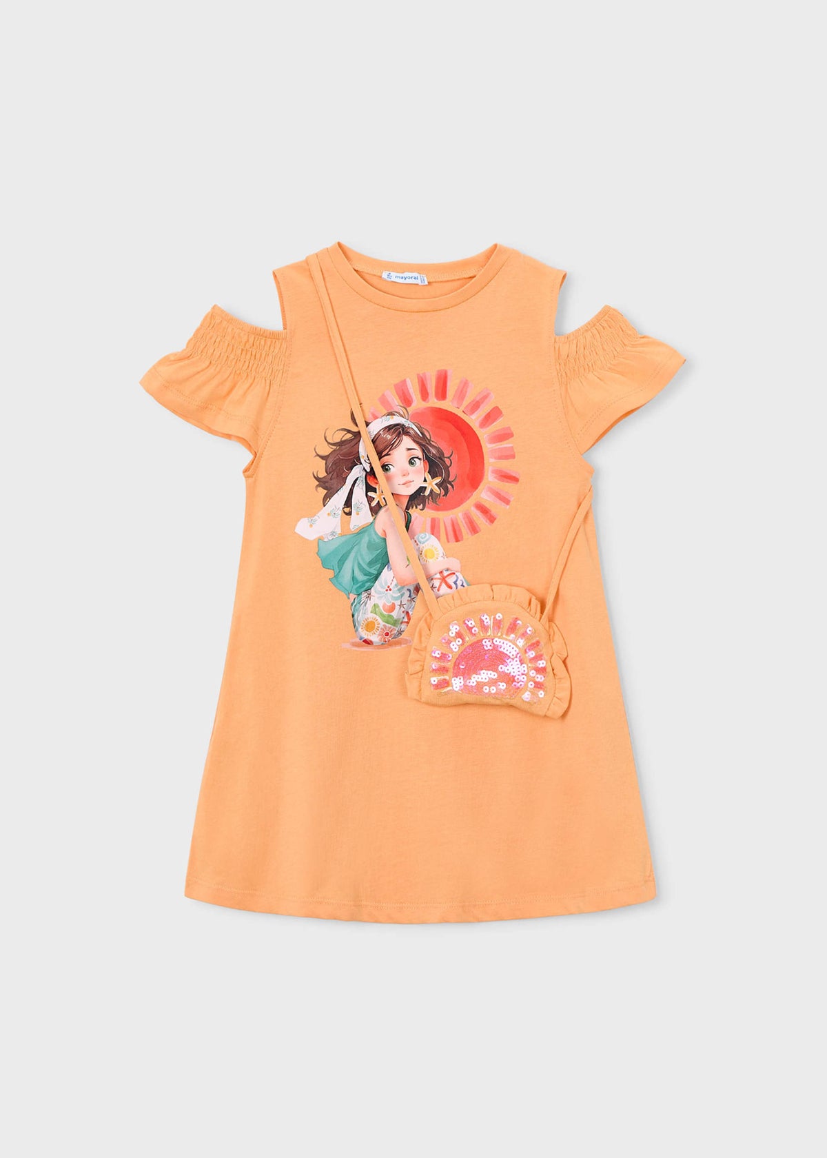 Dress with slits and handbag for girls