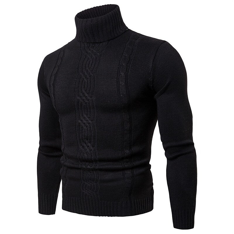 Men's Pullover Turtleneck Cable Basic Knit Sweater