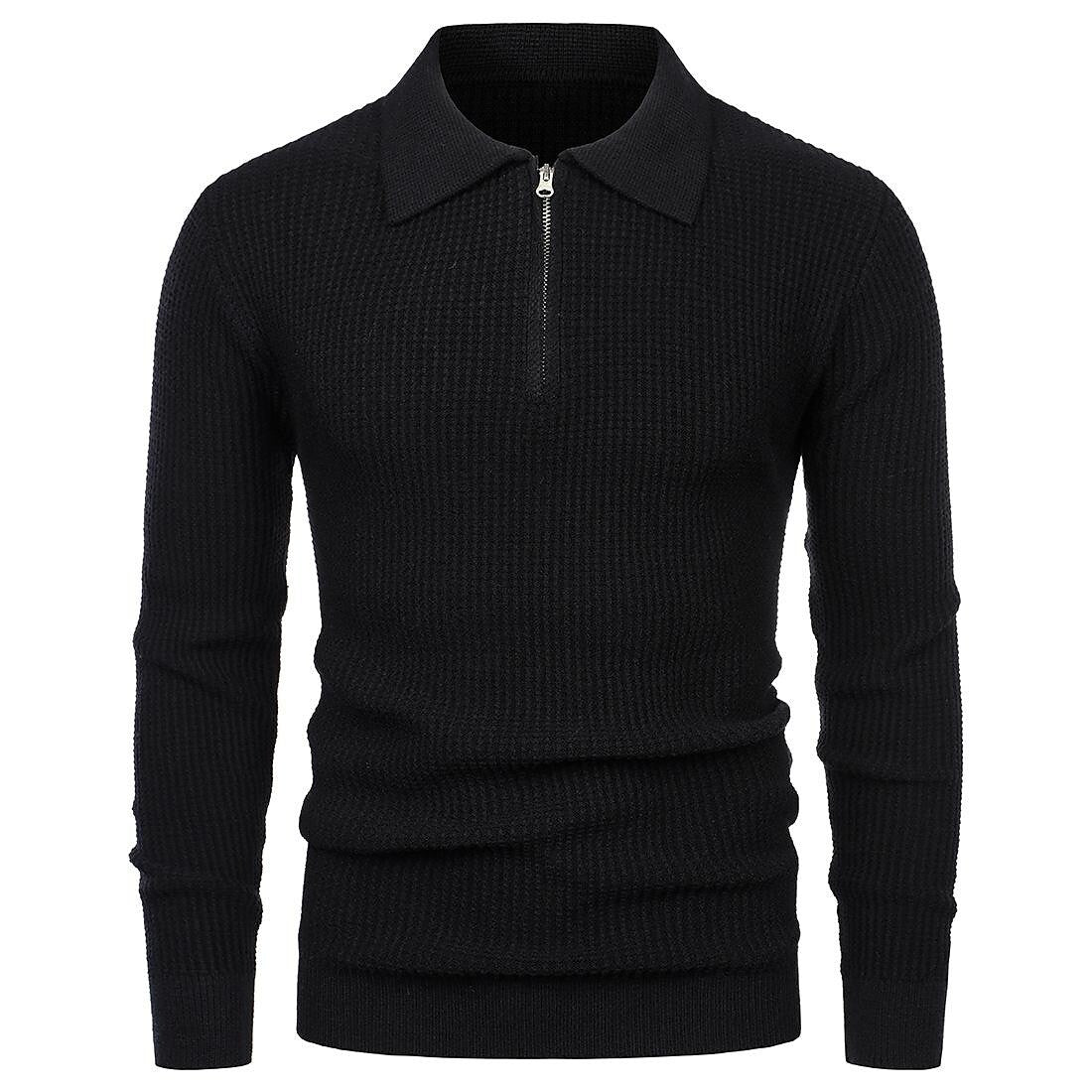 Herren Revers Pullover Waffel-Half-Zipper Slim Fit Pullover