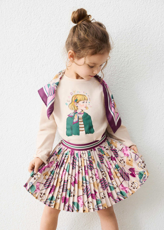 Girl print pleated skirt