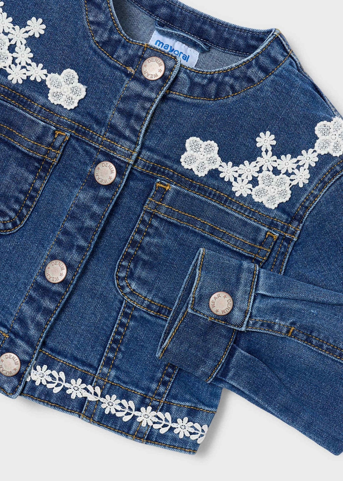 Girl's denim jacket with guipure details