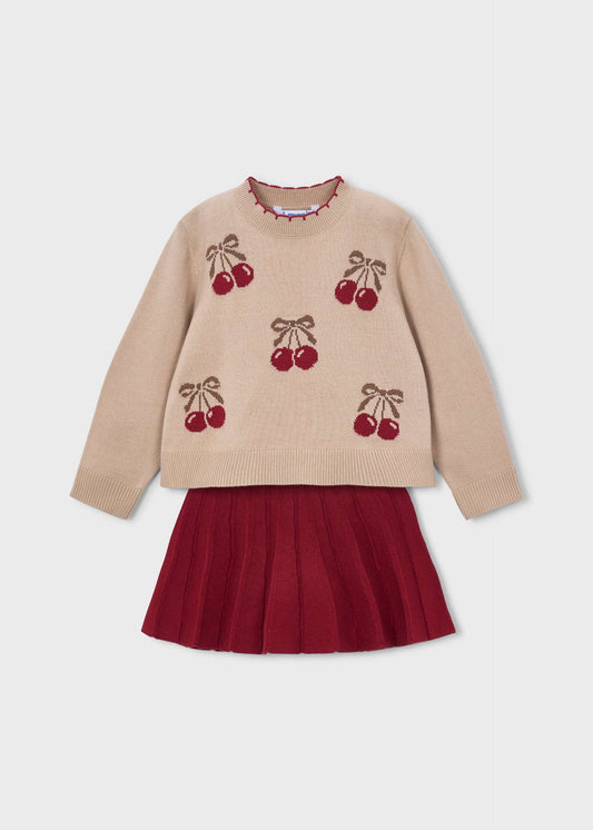 Set aus Jacquard-Rock mit Obstmuster und T-Shirt für Mädchen