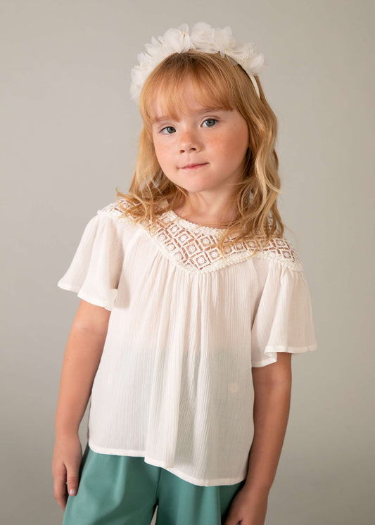 Girls' guipure lace blouse