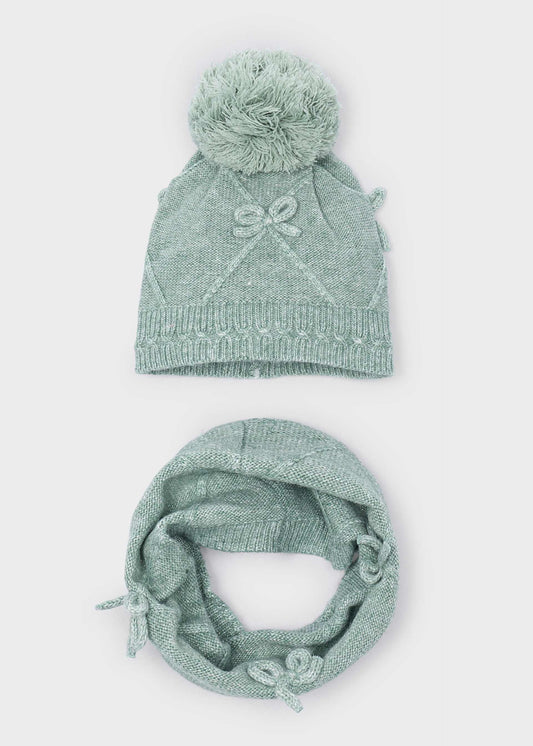 Mädchen-Set aus Mütze und Schal mit Schleifendetail