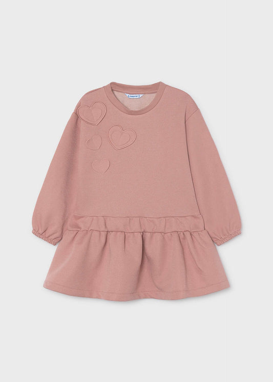 Girls' heart-print fleece dress