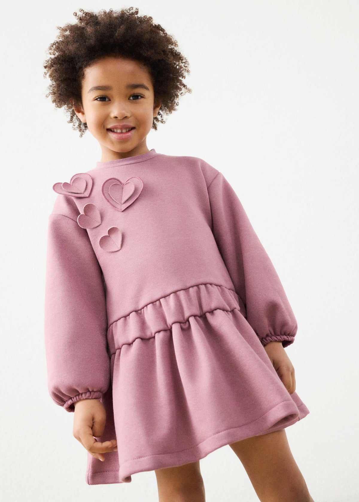 Girls' heart-print fleece dress