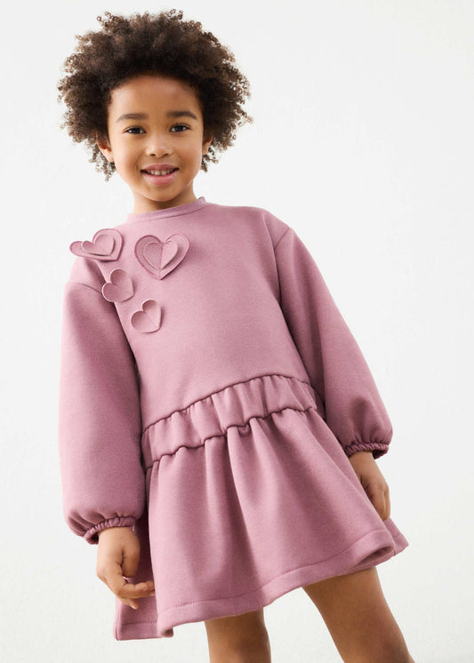 Girls' heart-print fleece dress
