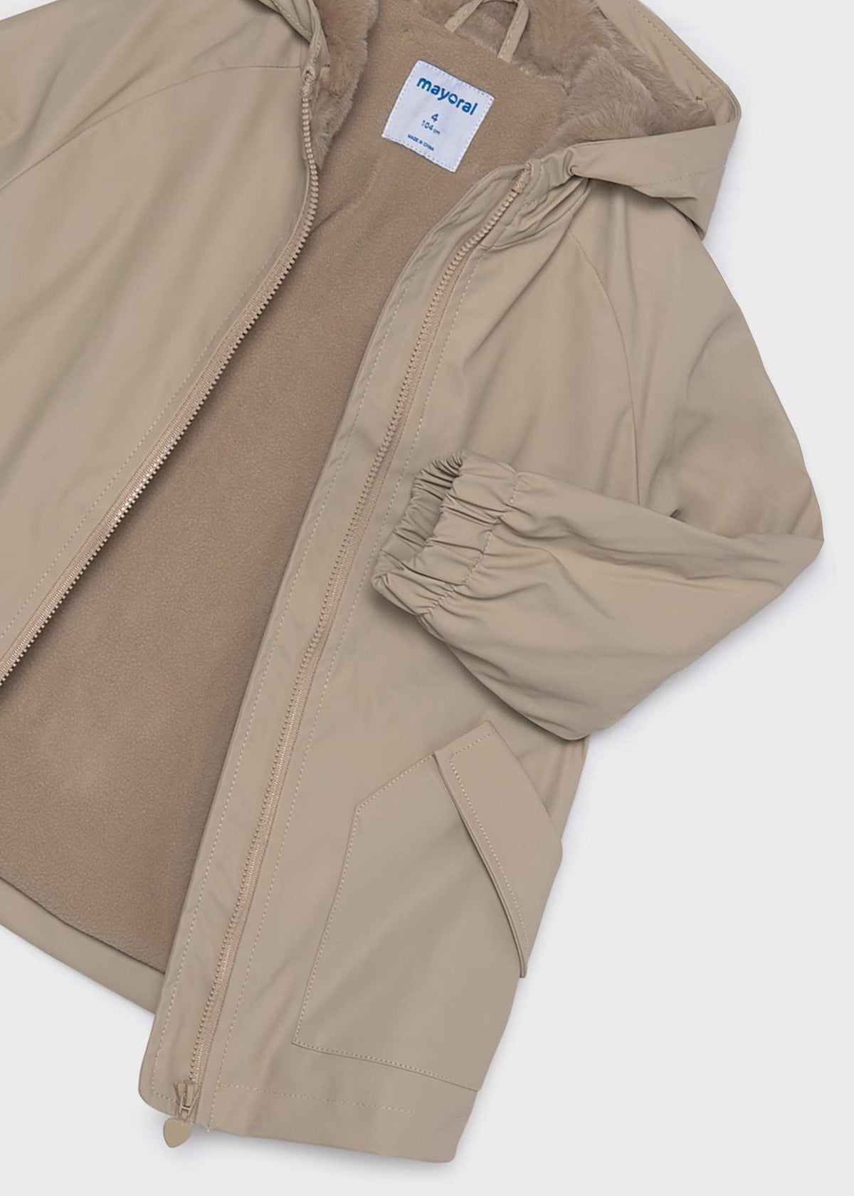 Girls' hooded rain jacket with fur trim