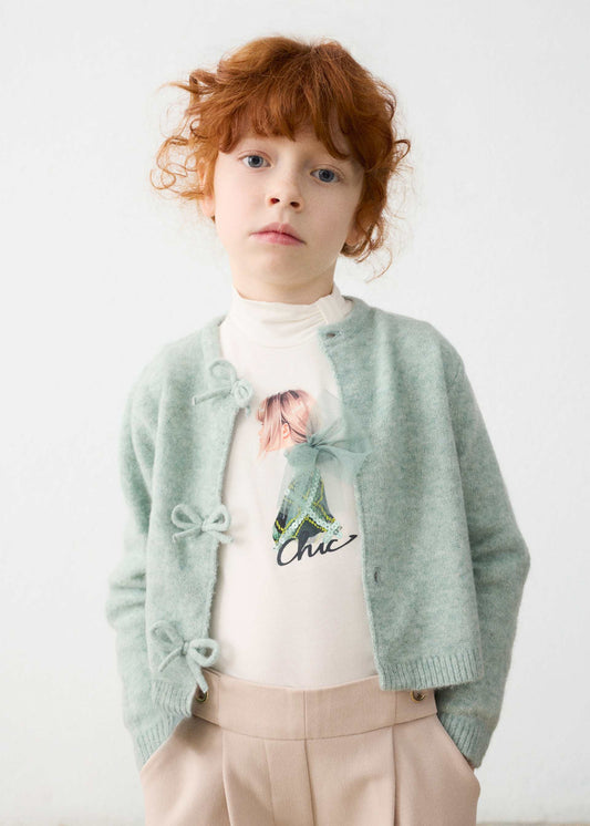 Girls' knitted cardigan with bows