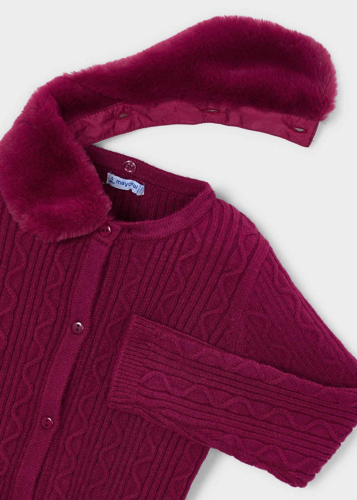 Girls' knitted cardigan with fur collar