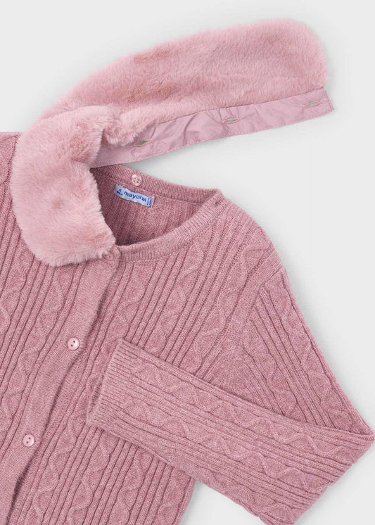 Girls' knitted cardigan with fur collar