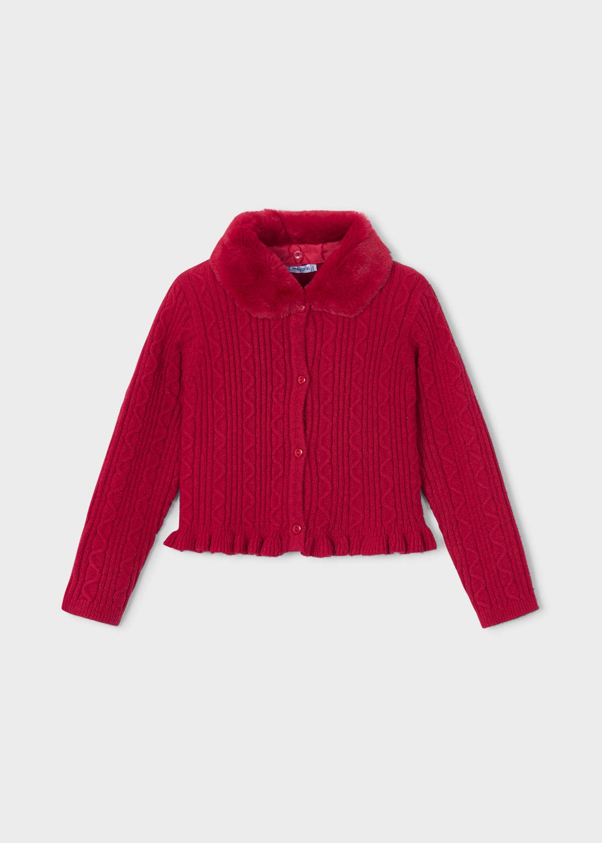 Girls' knitted cardigan with fur collar