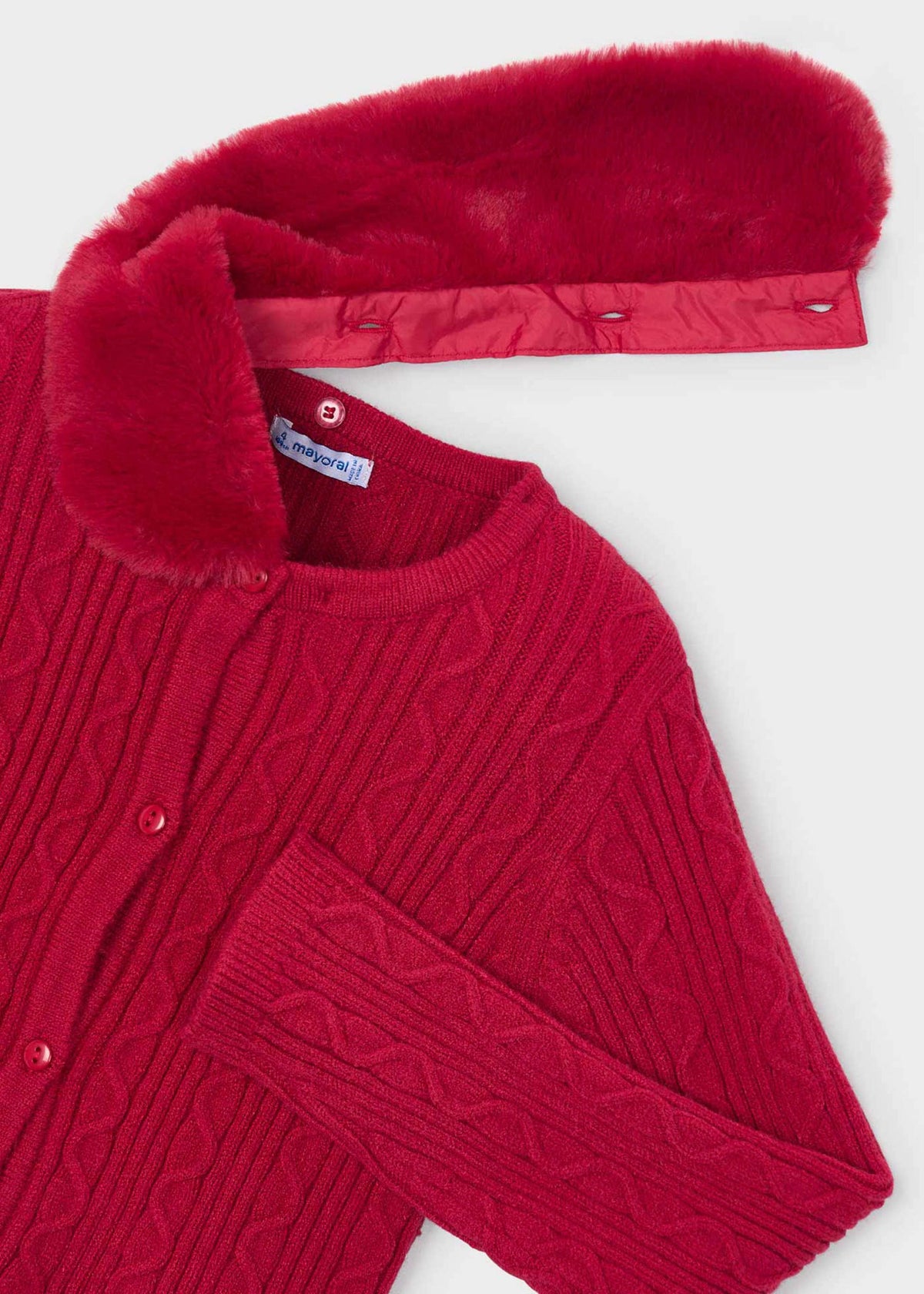 Girls' knitted cardigan with fur collar