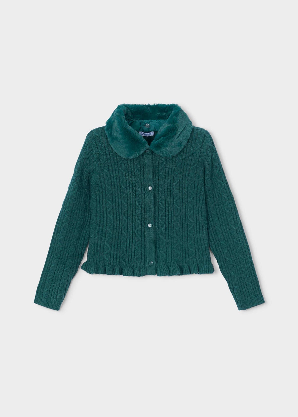 Girls' knitted cardigan with fur collar
