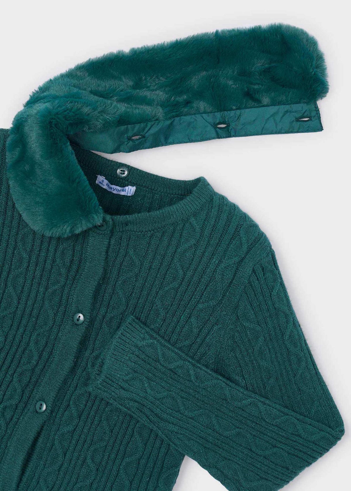 Girls' knitted cardigan with fur collar