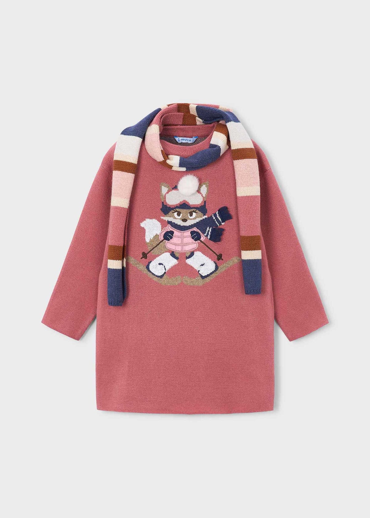 Girls' knitted dress with scarf