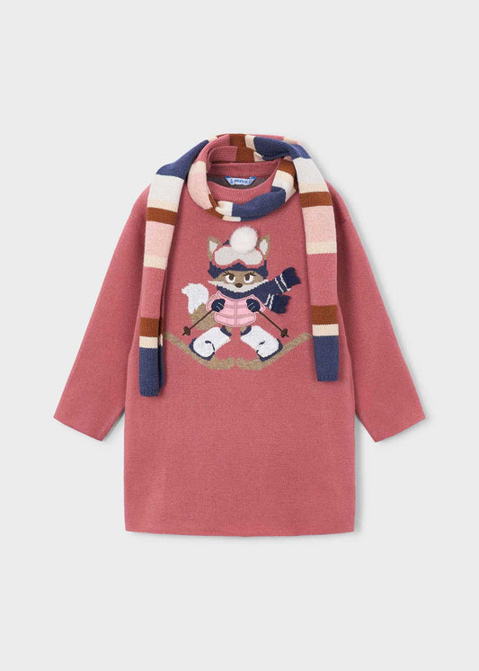 Girls' knitted dress with scarf