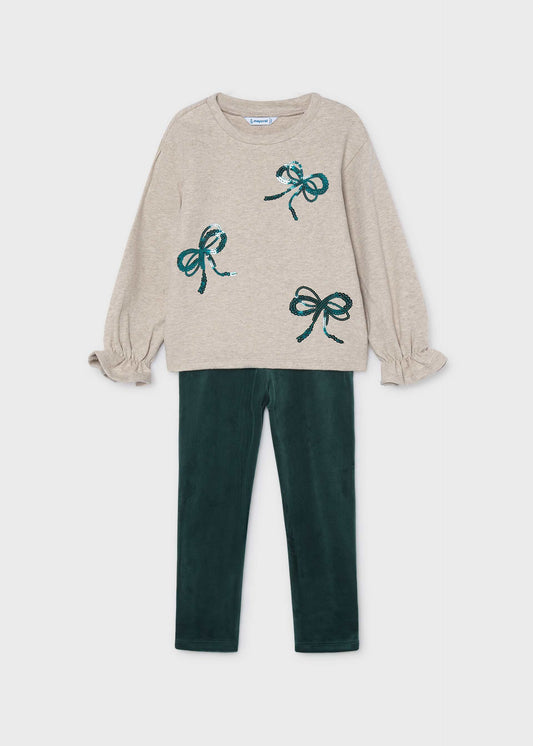 Girls' leggings and hoodie set with bows