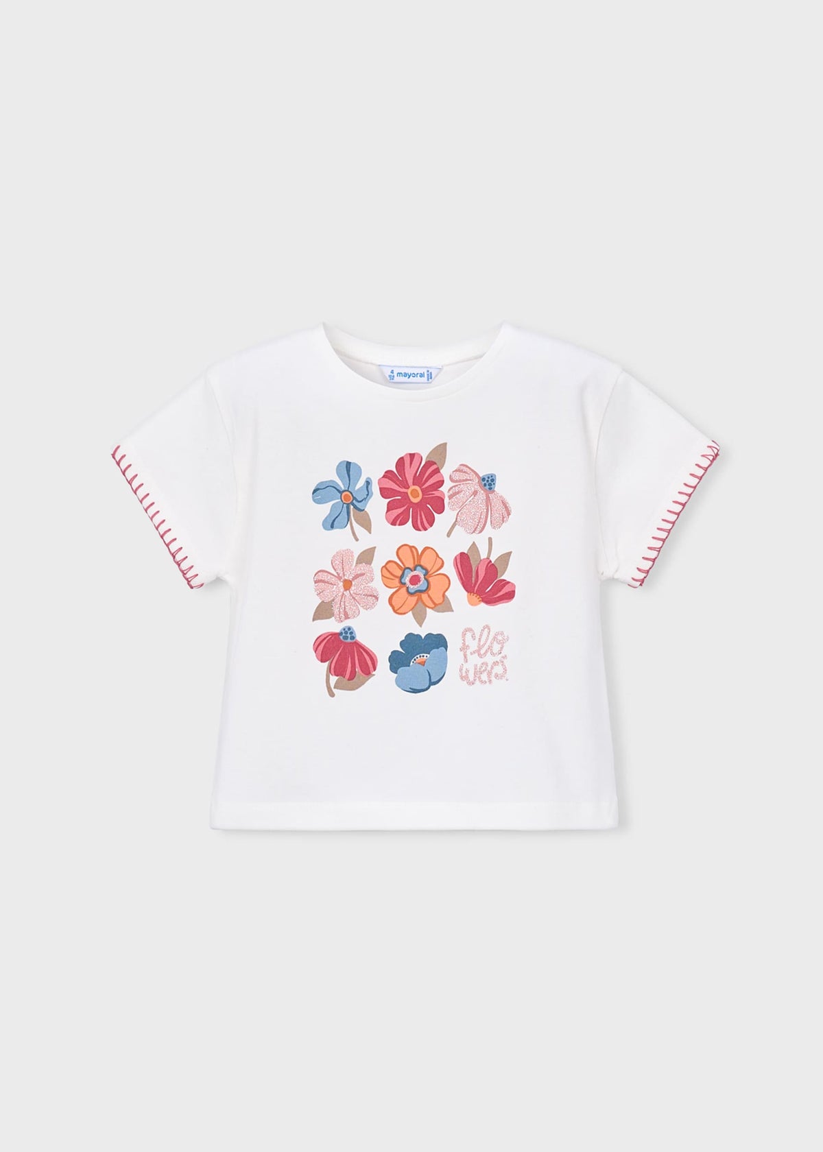 Girls' short-sleeved floral T-shirt