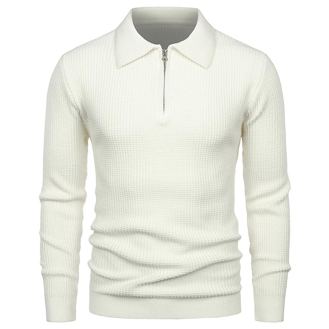Herren Revers Pullover Waffel-Half-Zipper Slim Fit Pullover