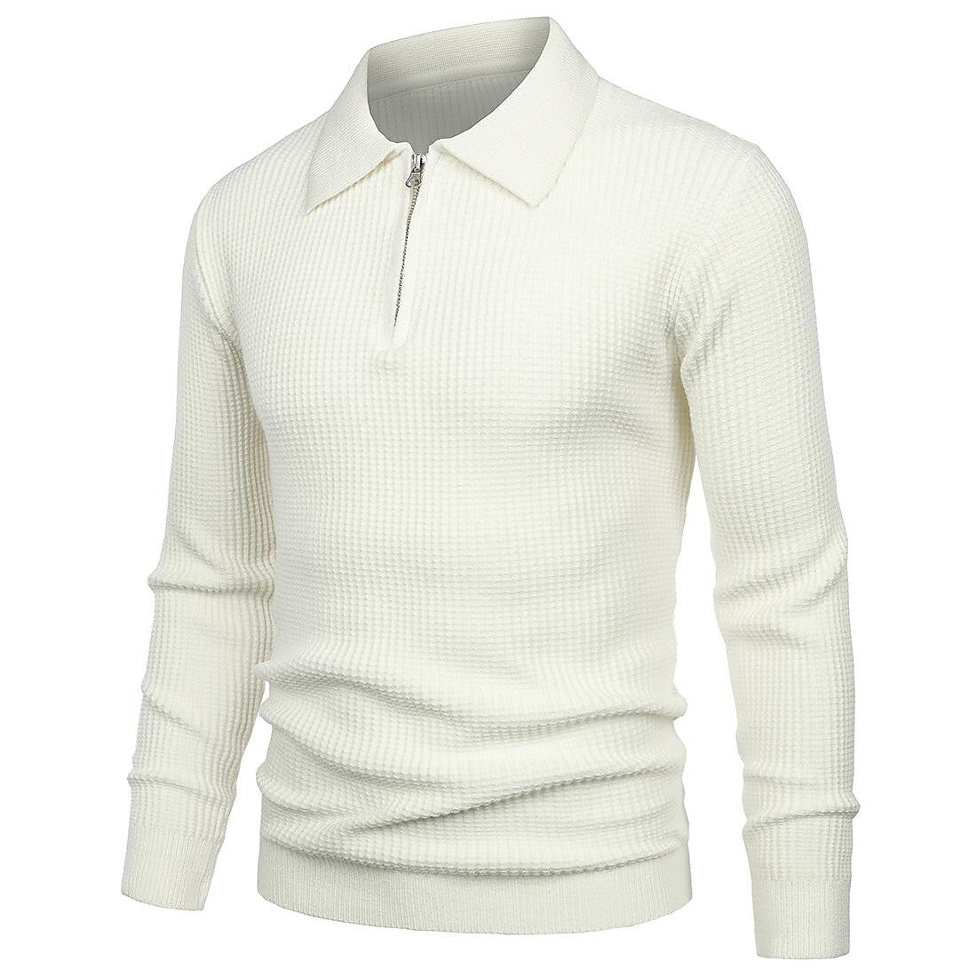 Herren Revers Pullover Waffel-Half-Zipper Slim Fit Pullover