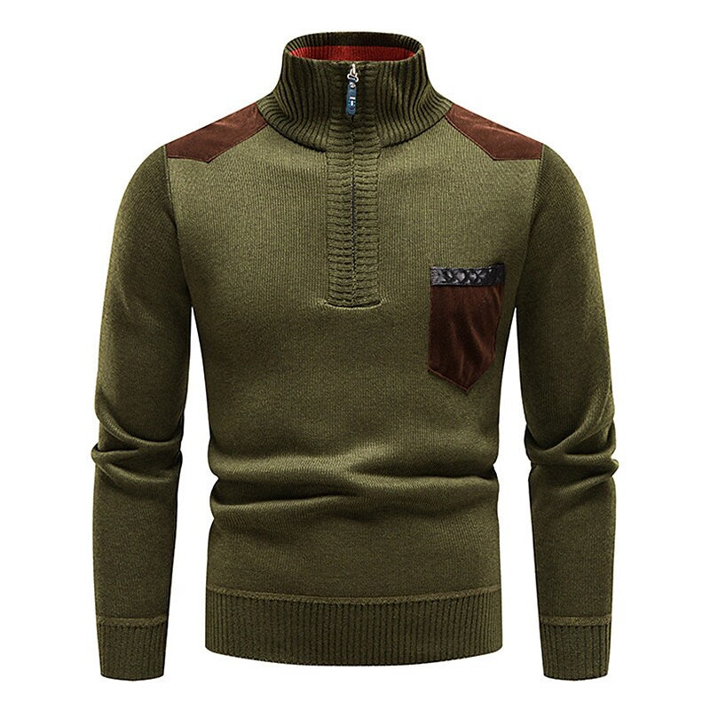 Herren Stehkragen Color Block Fleece-Pullover mit halbem Reißverschluss