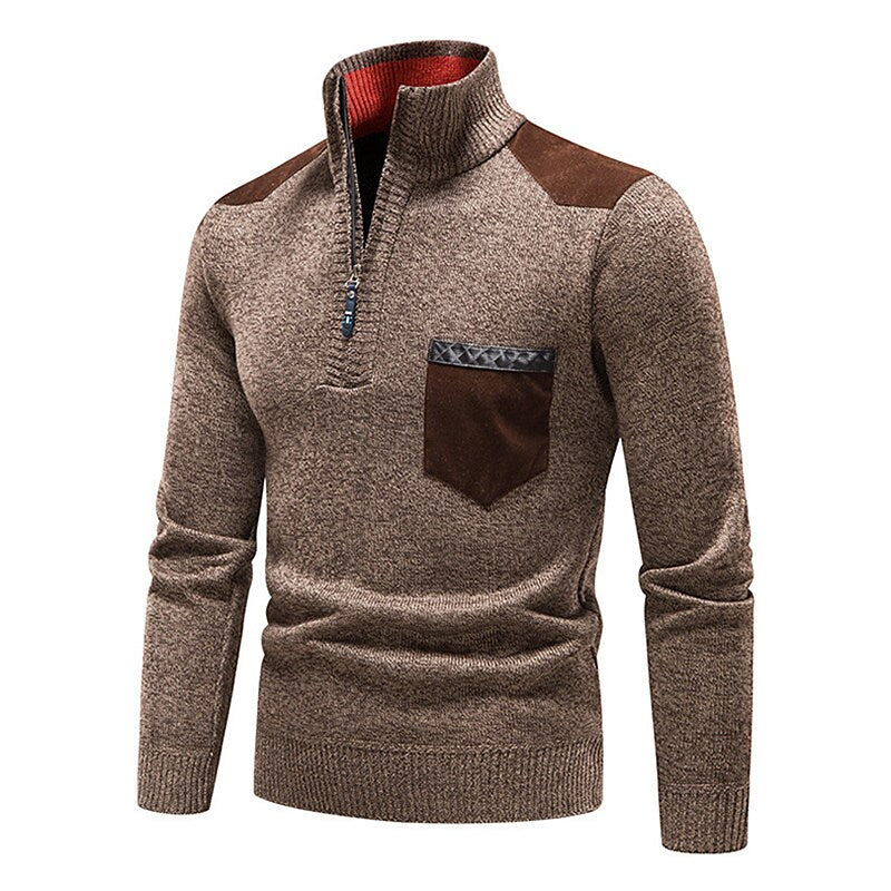 Herren Stehkragen Color Block Fleece-Pullover mit halbem Reißverschluss