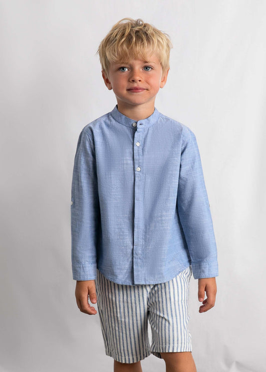 Long-sleeved linen shirt and Bermuda shorts set for boys