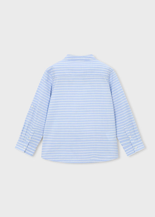 Long-sleeved striped shirt with mandarin collar for children