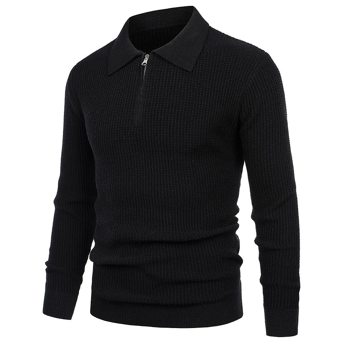 Herren Revers Pullover Waffel-Half-Zipper Slim Fit Pullover