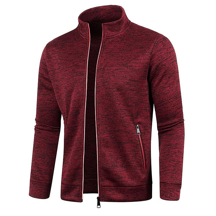 Herren Stehkragen Cardigan Langarm Dünner Fleece-Pullover