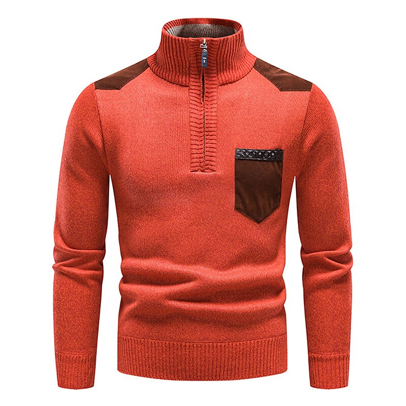 Herren Stehkragen Color Block Fleece-Pullover mit halbem Reißverschluss