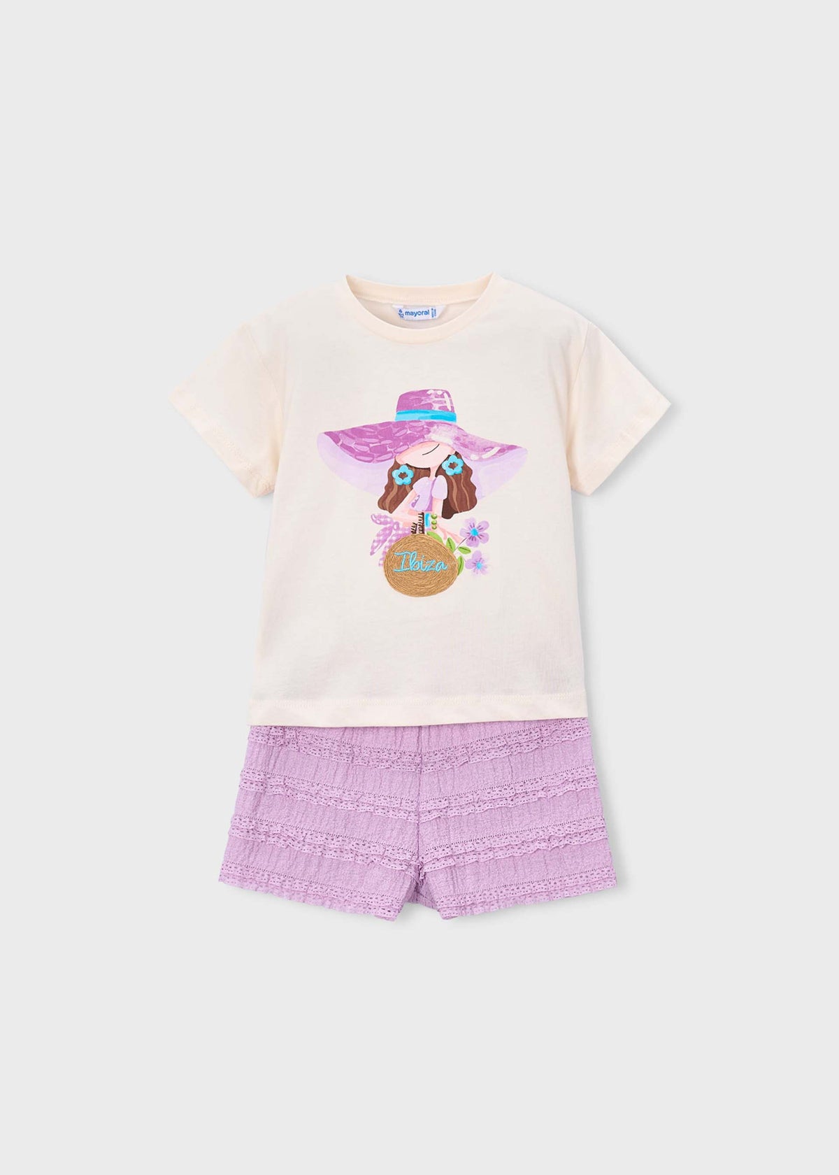 Print short set girl with ruffles