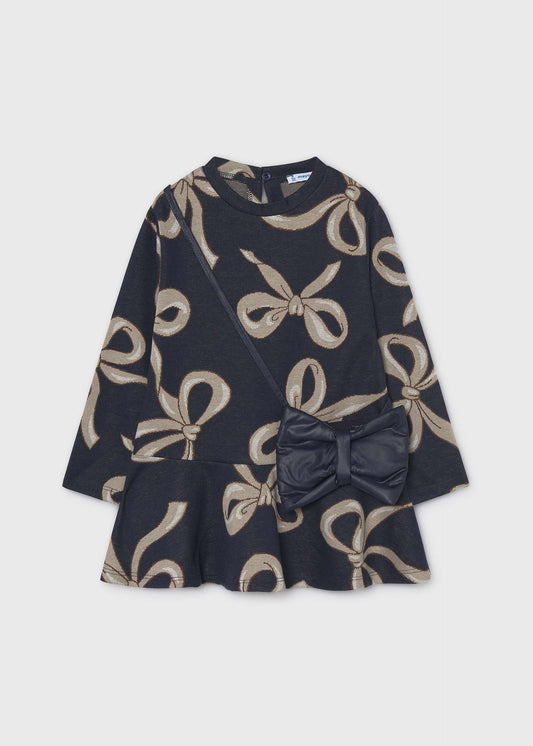 Printed dress with a girl's handbag