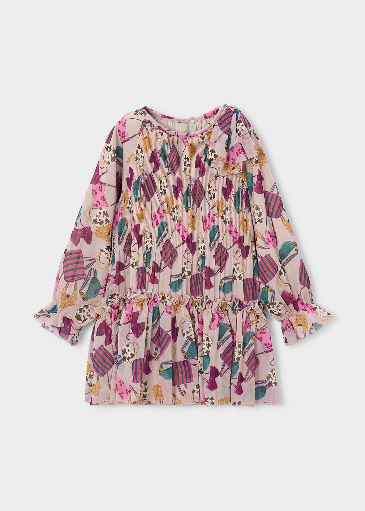 Printed pleated dress for girls