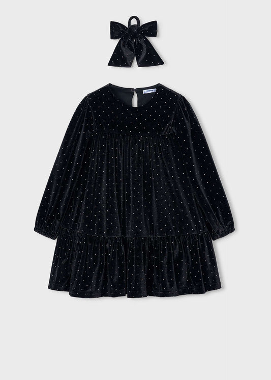 Velvet dress with a hairband for girls