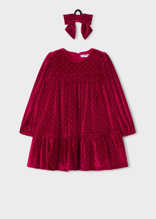Velvet dress with a hairband for girls