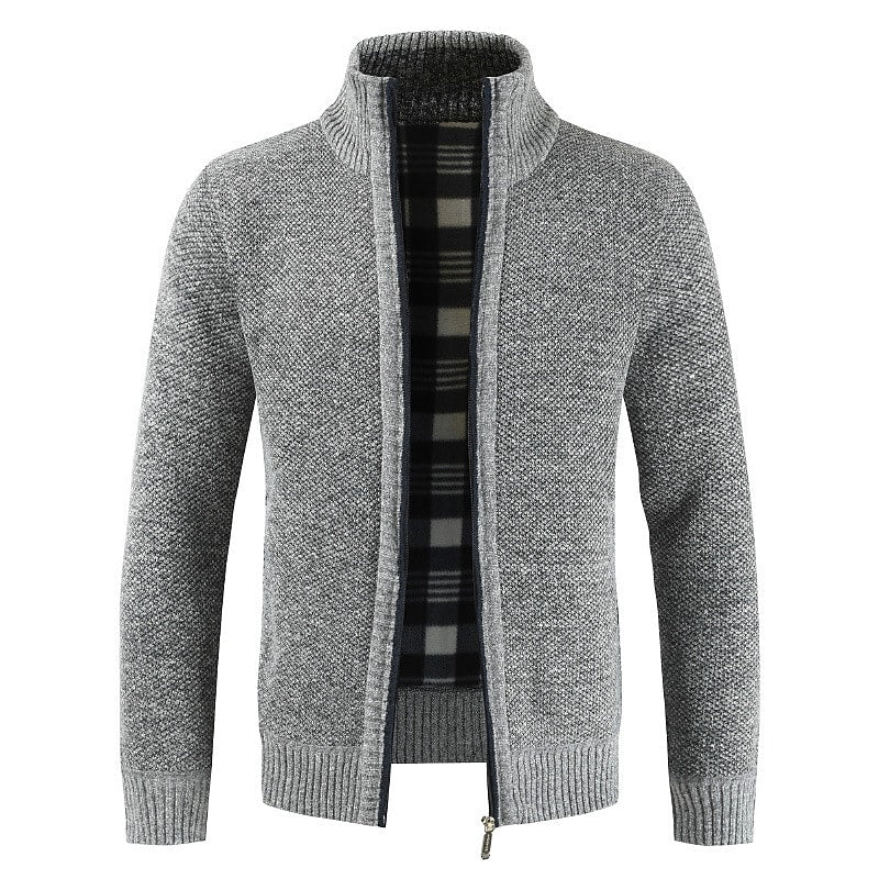 Men's Solid Color Stand Collar Zip Cardigan