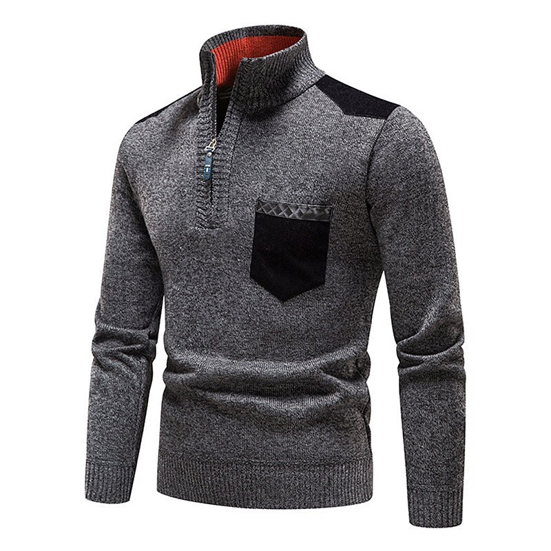 Herren Stehkragen Color Block Fleece-Pullover mit halbem Reißverschluss